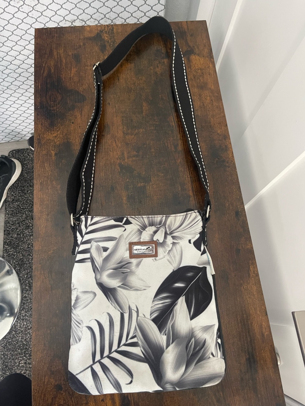 Caribbean Joe Black & White Floral Crossbody Bag